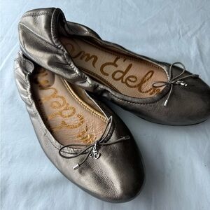 Sam Edelman Pewter Metallic Ballet Flats with Bow